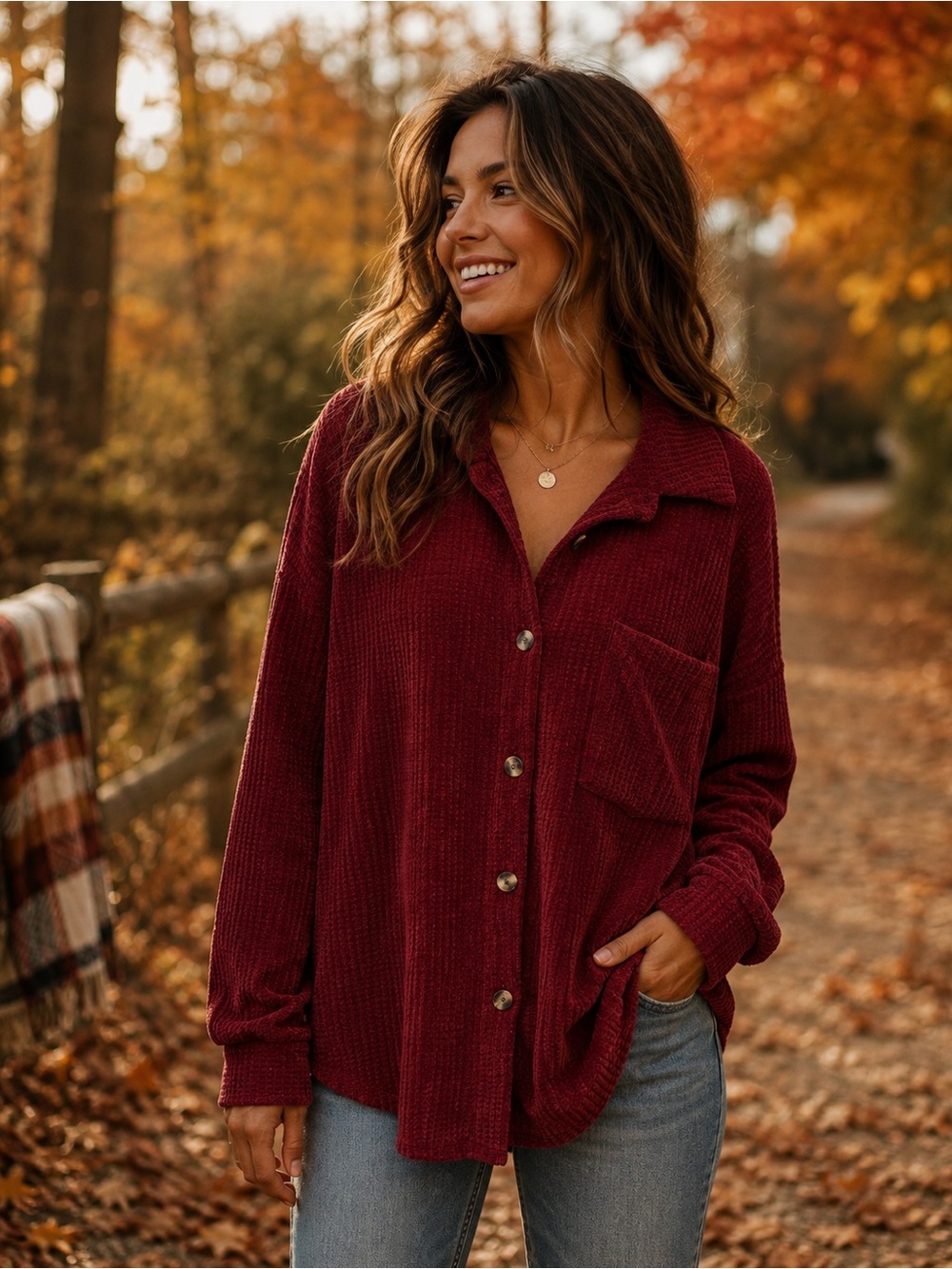 Rust Chenille Button Shirt Shacket